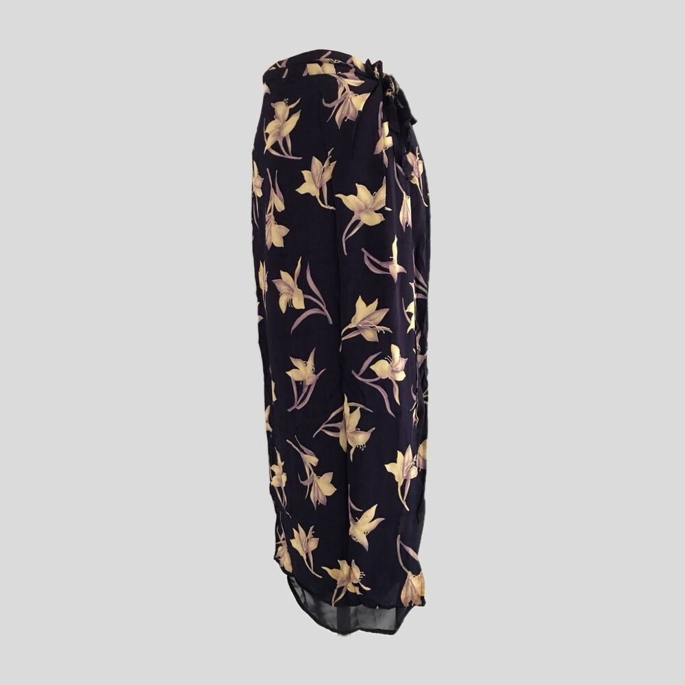 Vintage 90s Ann Taylor Purple Hawaiian Floral Summer Wrap Midi Skirt 6